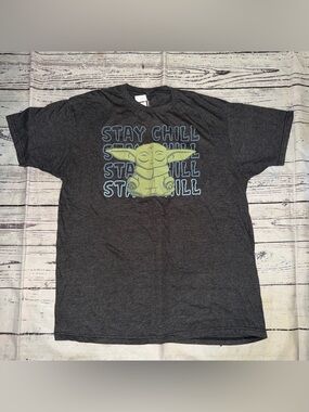 MAD Engine Charcoal Gray 'Stay Chill' Graphic Tee with Green Baby Yoda